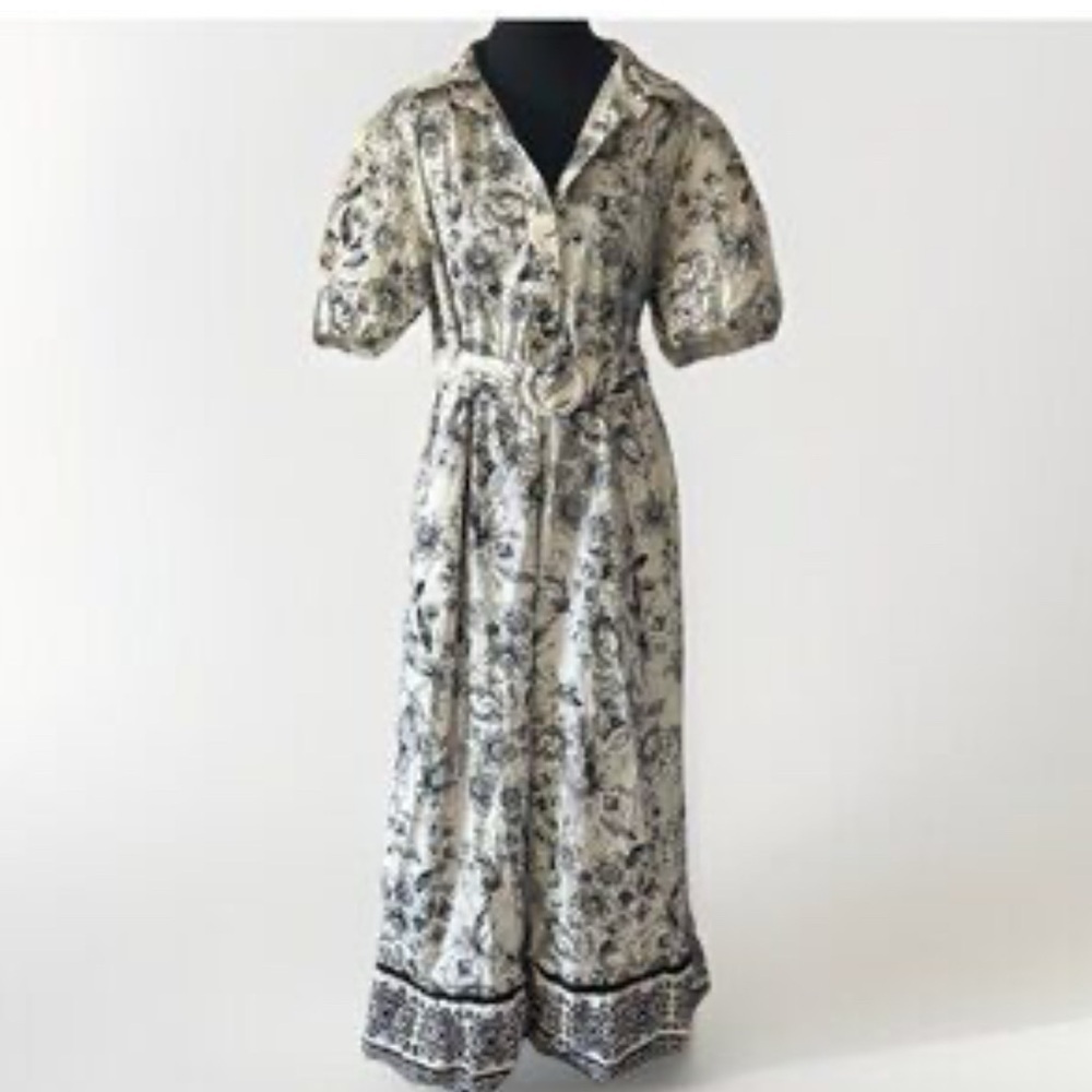 Joie Cream and Black Floral Maxi Dress